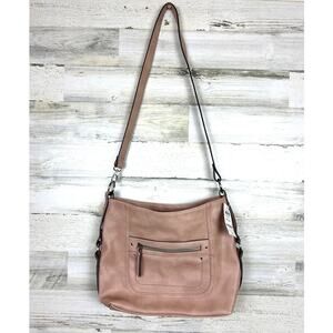 INC Womens Leather Crossbody Shoulder Bag Pink Tan Boho Purse NEW